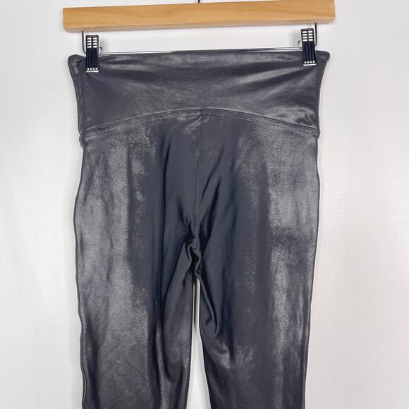 Spanx Womens Medium M Black Faux Leather Leggings Sleek Smoothing High Waist - Picture 6 of 10
